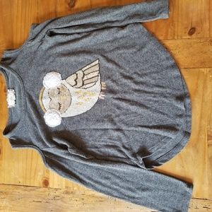 Long sleeve cold shoulder owl shirt
